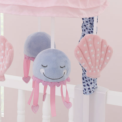 NoJo Mermaid Lagoon Pink and Blue Seashells and Jellyfish Ruffled Carousel Style Musical Mobile