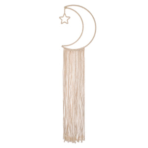 Natural Ivory Macramé Moon Shaped Wall Décor With Fringe, 18