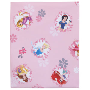 Disney Pretty Pretty Princess Pink, Blue, and Yellow 4 Piece Toddler Bed Set - Comforter, Fitted Bottom Sheet, Flat Top Sheet, and Reversible Pillowcase