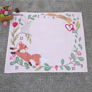 Little Love by NoJo Woodland Animals Pink and Green Bunny, Fox and Squirrel Super Soft Photo Op Milestone Baby Blanket