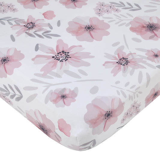 Little Love by NoJo Beautiful Blooms Pink and White Floral Fitted Crib Sheet