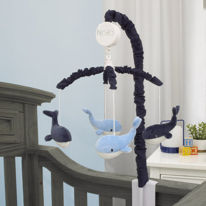 NoJo Nantucket Adventure Baby Blue and Navy Whale Musical Mobile
