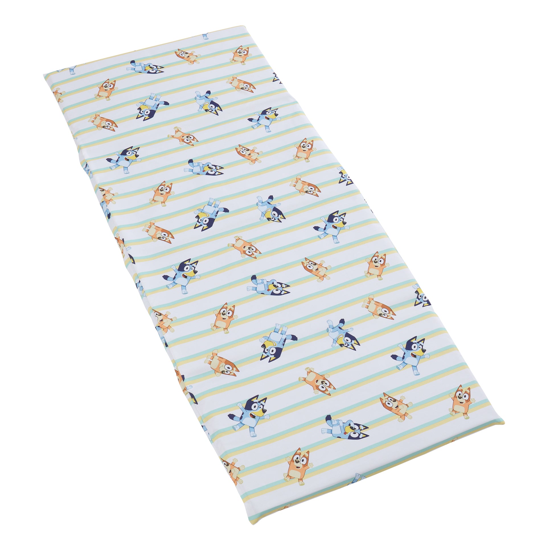 NoJo Bluey Preschool Nap Mat Sheet, Blue, Orange and Green Pinstripe