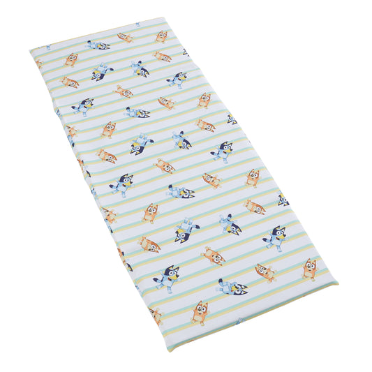 NoJo Bluey Preschool Nap Mat Sheet, Blue, Orange and Green Pinstripe