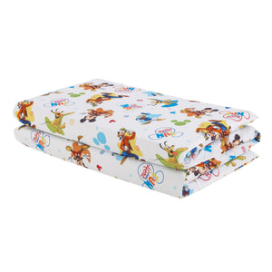 Disney Mickey Mouse Blue, Red, Green, Yellow, and White, Donald Duck, Pluto, and Goofy, Fun Starts Here Preschool Nap Pad Sheet