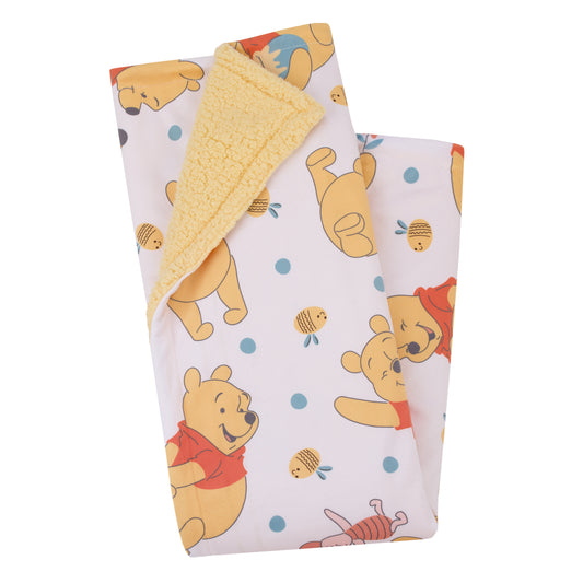 Disney Winnie the Pooh Summertime Fun Yellow, Orange, and White Super Soft Sherpa Baby Blanket