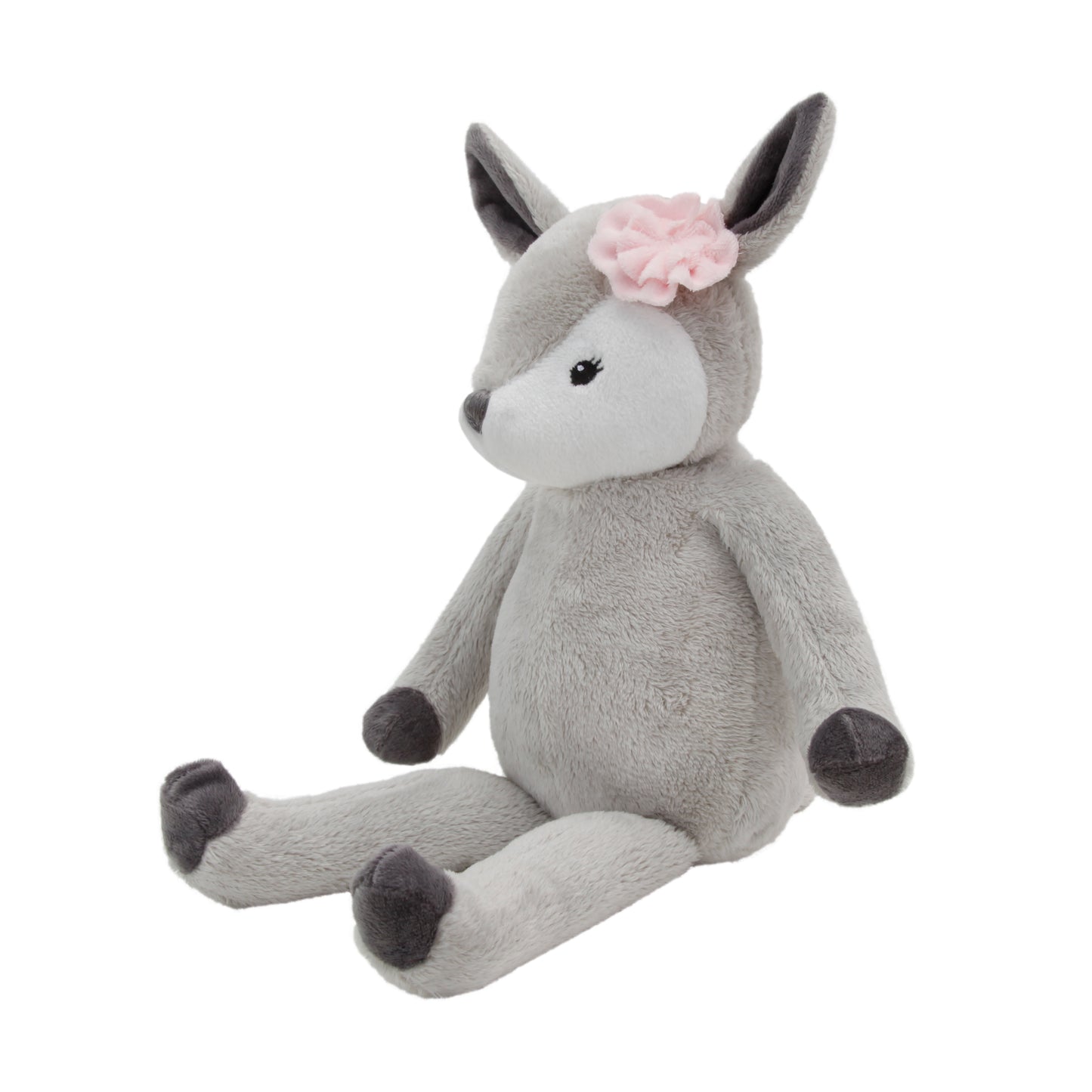 Little Love by NoJo Lucy the Grey and White Plush Deer with Pink Rose