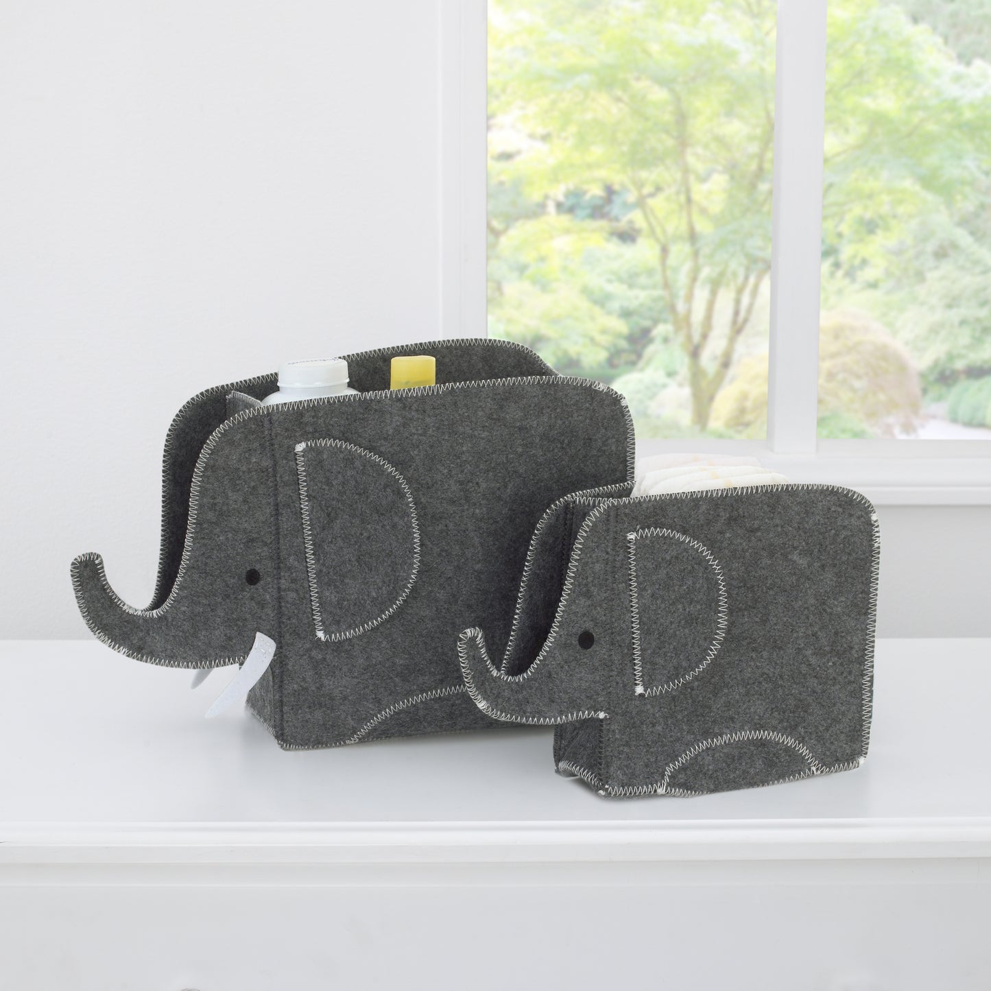 Little Love by NoJo Grey Felt Elephant Shaped Nursery Storage Caddys - 2 Pk