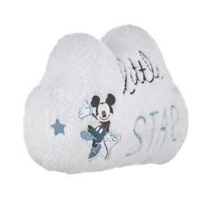 Disney Mickey Mouse White and Blue Sherpa Embroidered Little Star Cloud Shaped Decorative Throw Pillow