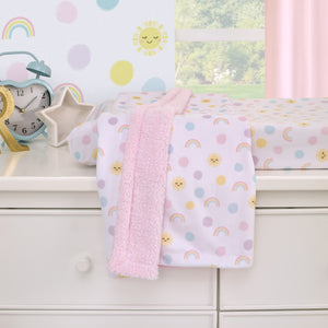 Happy Days Pink, Yellow and Blue Rainbows, Sun and Polka-Dot Super Soft Sherpa Baby Blanket