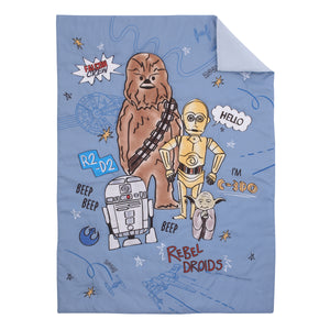 Star Wars Rule the Galaxy Blue, Grey, White 4 Piece Toddler Bed Set - Comforter, Fitted Bottom Sheet, Flat Top Sheet, Reversible Pillowcase