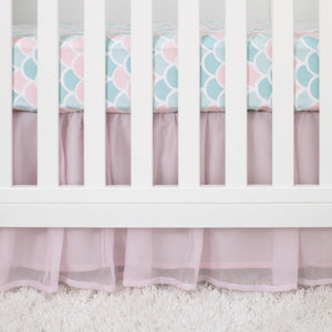 Sugar Reef Mermaid 4 Piece Nursery Crib Bedding Set - Appliqued Round Play Quilt, 100% Cotton Fitted Crib Sheet, Shirred Crib Skirt with 16