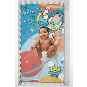 Disney Toy Story Buzz Lightyear Blue and Orange Blast Off To Infiniti and Beyond 100% Cotton Photo Op Fitted Crib Sheet