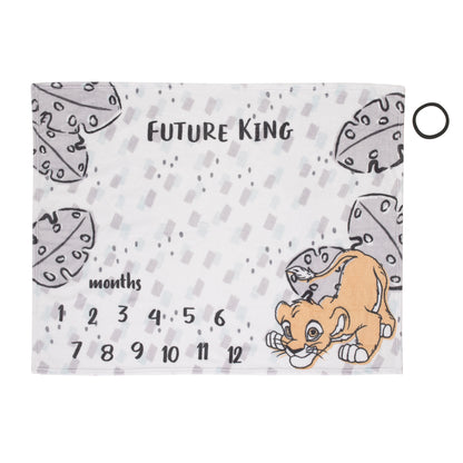 Disney Lion King Simba, Grey, White and Tan Super Soft Milestone Baby Blanket