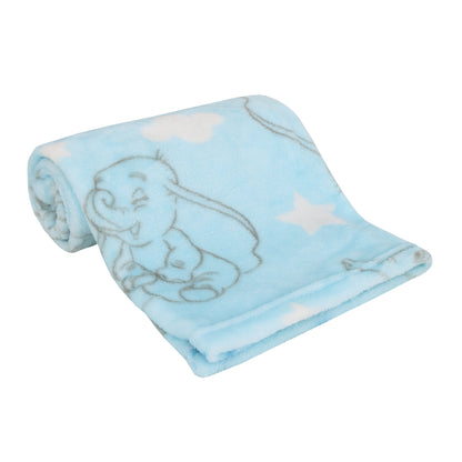 Disney Dumbo Pastel Blue, Grey and White Clouds and Stars Super Soft Baby Blanket