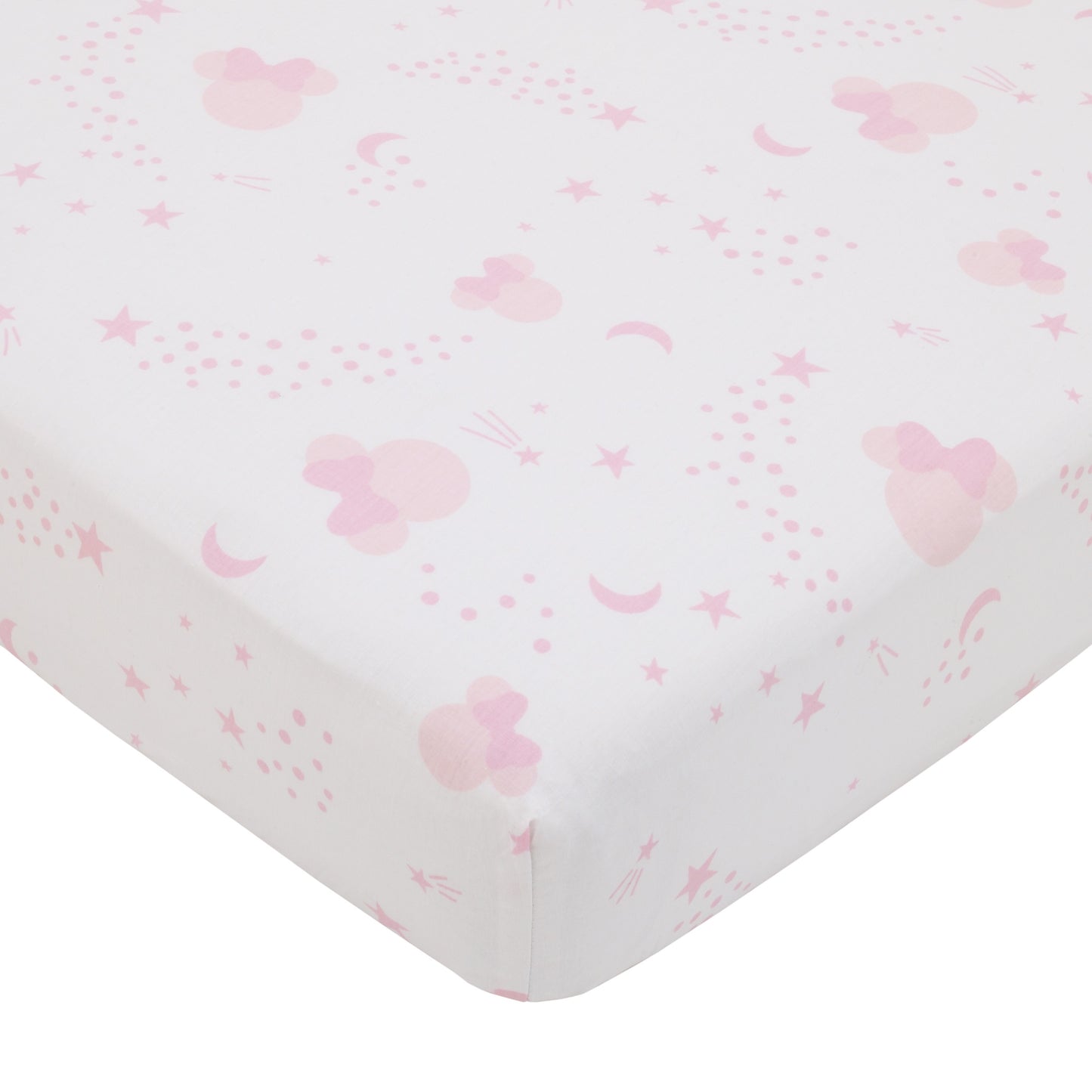 Disney Minnie Mouse Twinkle Twinkle Minnie Pink Stars and Minnie Outlines 100% Cotton Fitted Crib Sheet