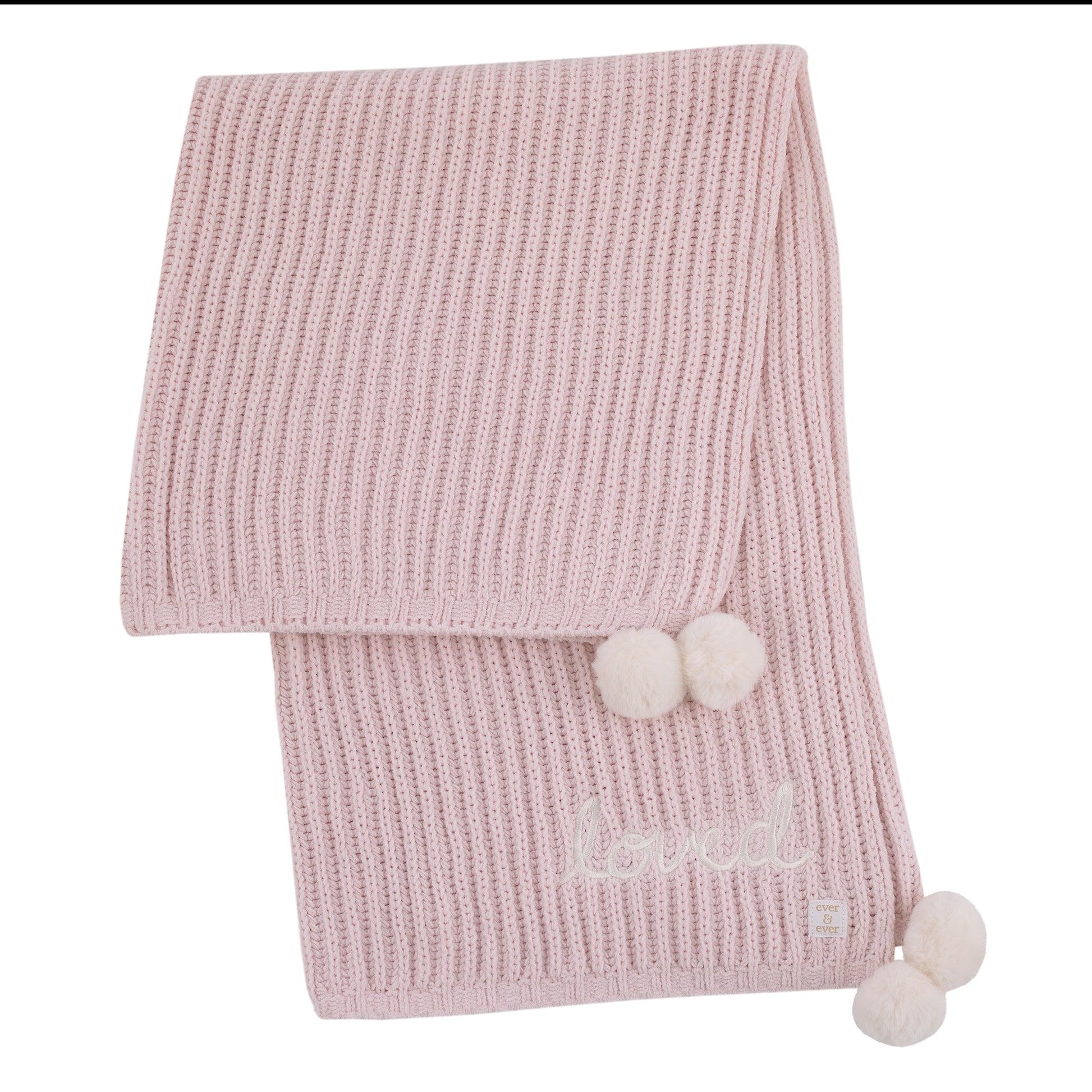 Ever & Ever Loved Pink Chenille Super Soft Pom Pom Baby Blanket with Embroidery