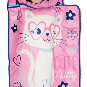 NoJo Cute Kitty Toddler Nap Mat - Includes Attached Pillow and Fleece Blanket
