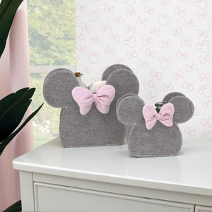 NoJo Disney Minnie Mouse Shaped Grey and Pink 2 Piece Felt Nursery Storage Caddy - 1 Large, 1 Small