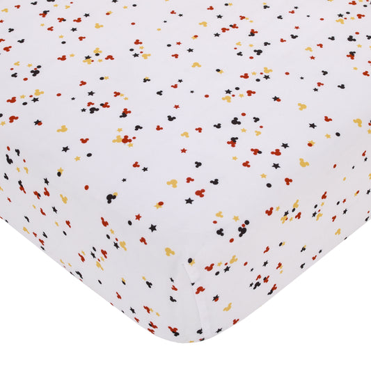 Mickey Mouse - Red, Yellow, Black and White Mickey Confetti Nursery Fitted Crib Sheet