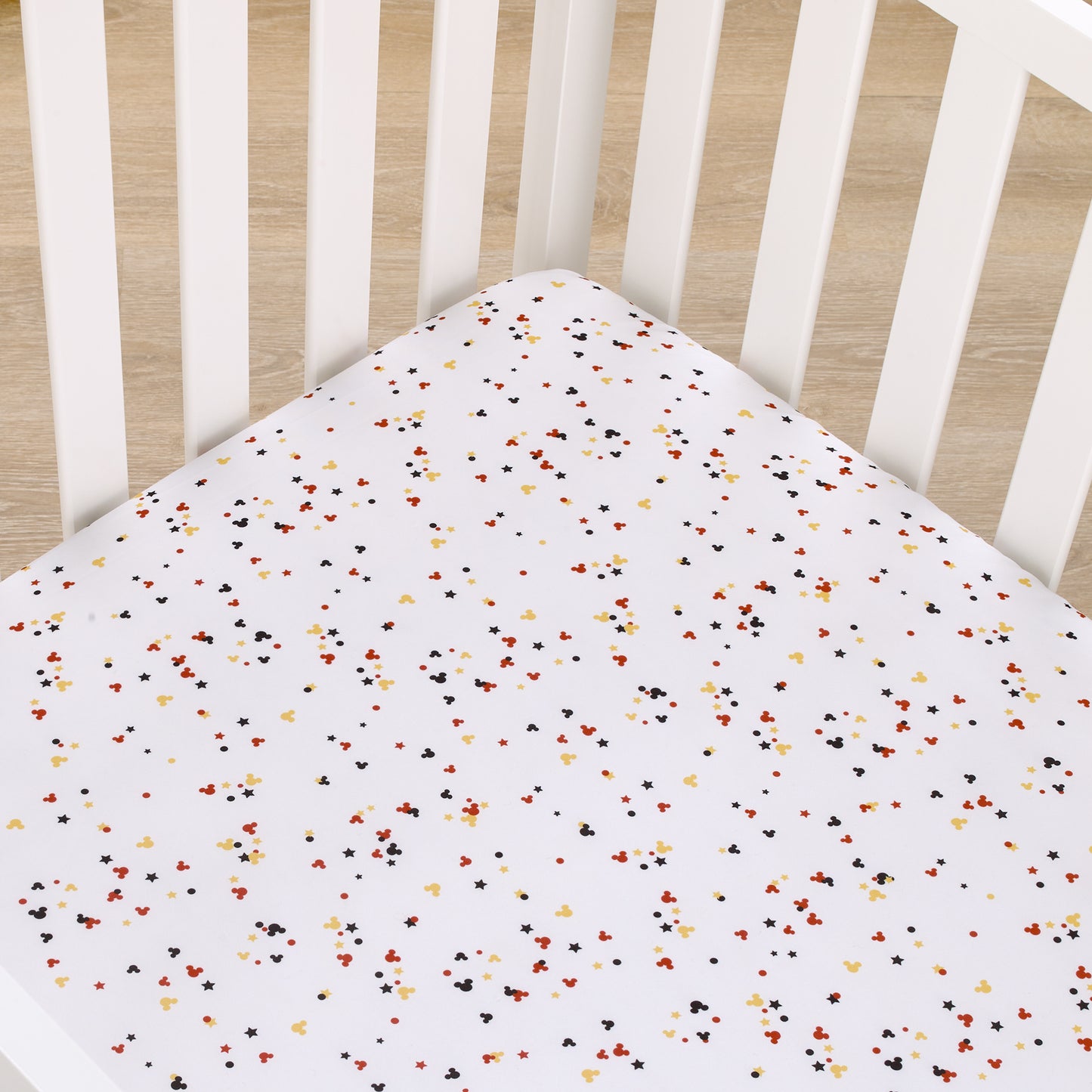 Disney Mickey Mouse - Red, Yellow, Black and White Mickey Confetti Nursery Fitted Crib Sheet