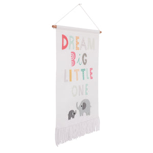 Little Love by NoJo Dream Big Little One White, Gray, Teal, and Orange, Mama and Baby Elephants Wall Decor Banner