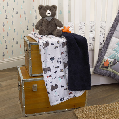 Carter's Woodland Friends Gray and Multi Colored Bear and Fox Squirrel, Tree, Tent, and Campfire Super Soft Baby Blanket