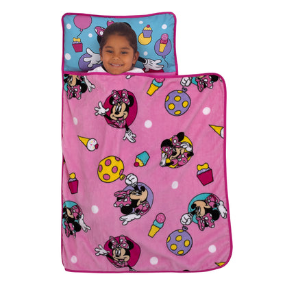 Disney Minnie Mouse Let's Party Pink, Lavender, and Aqua Balloons, Ice-cream Cones, Cupcakes, and Confetti Toddler Nap Mat