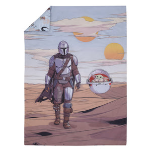 Star Wars The Mandalorian Grey, Tan and Blue 4 Piece Toddler Bed Set - Comforter, Fitted Bottom Sheet, Flat Top Sheet, and Reversible Pillowcase