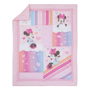 Disney Minnie Mouse Be Happy Pink, Lavender, Aqua and Orange 3 Piece Crib Bedding Set - Comforter, Fitted Crib Sheet and Bed Skirt