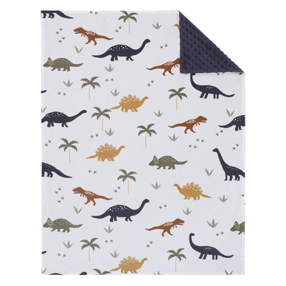 Little Love by NoJo Dino White, Navy, and Tan Palm Trees Super Soft Baby Blanket