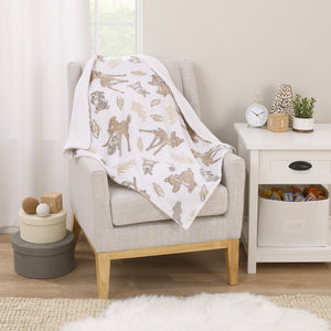 Disney B is for Bambi Tan, Gray, and White Super Soft Plush Sherpa Baby Blanket