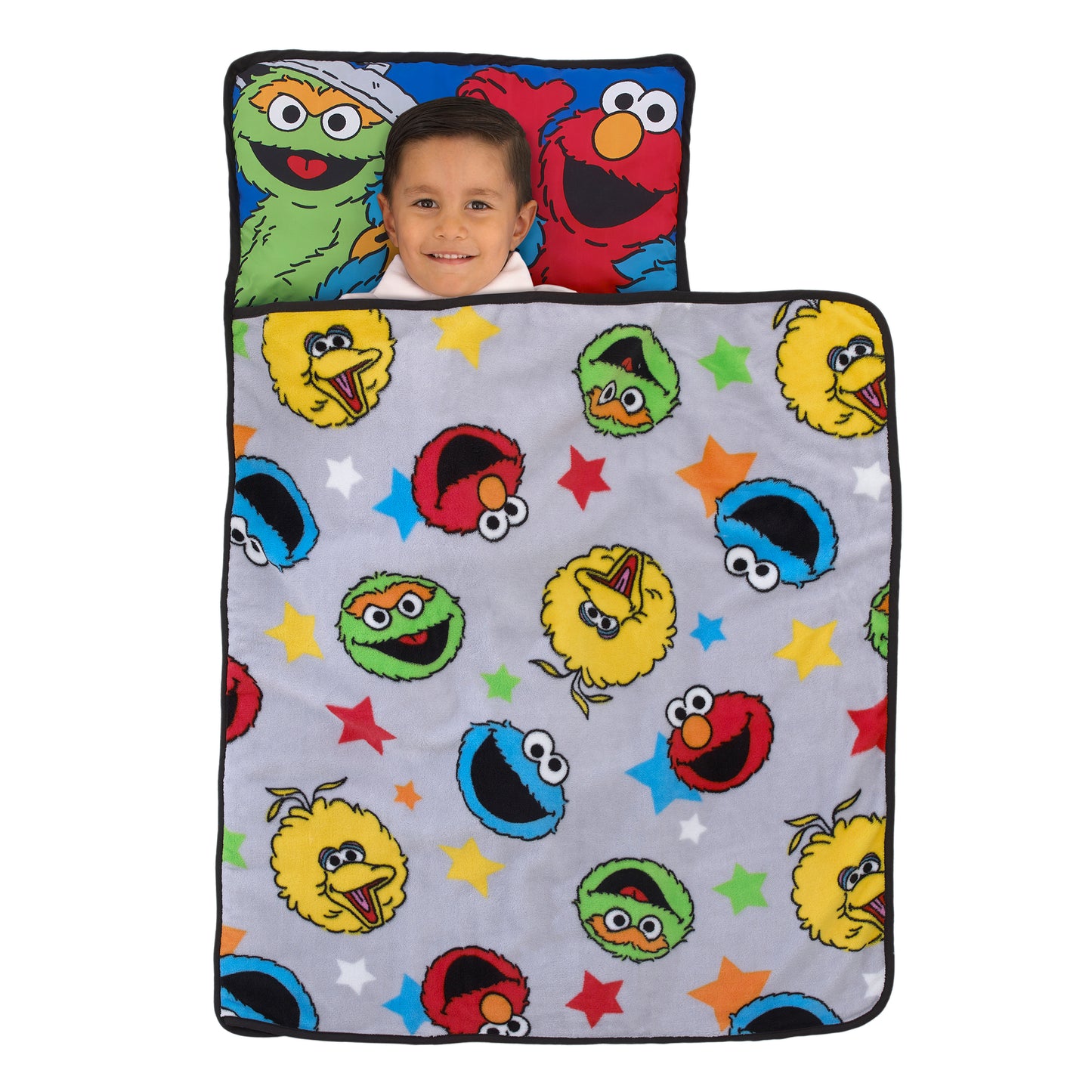 Sesame Street Adventures Blue, Yellow and Red Elmo, Big Bird, Oscar the Grouch and Cookie Monster Toddler Nap Mat