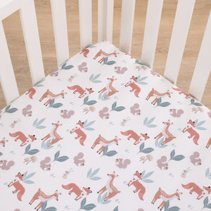 Little Love by NoJo Woodland Meadow Tan, Rust, Sage and White Forest Friends Silhouette Fitted Crib Sheet