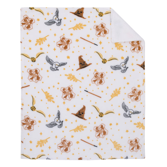Warner Bros  Harry Potter White, Gold, and Tan Super Soft Sherpa Baby Blanket