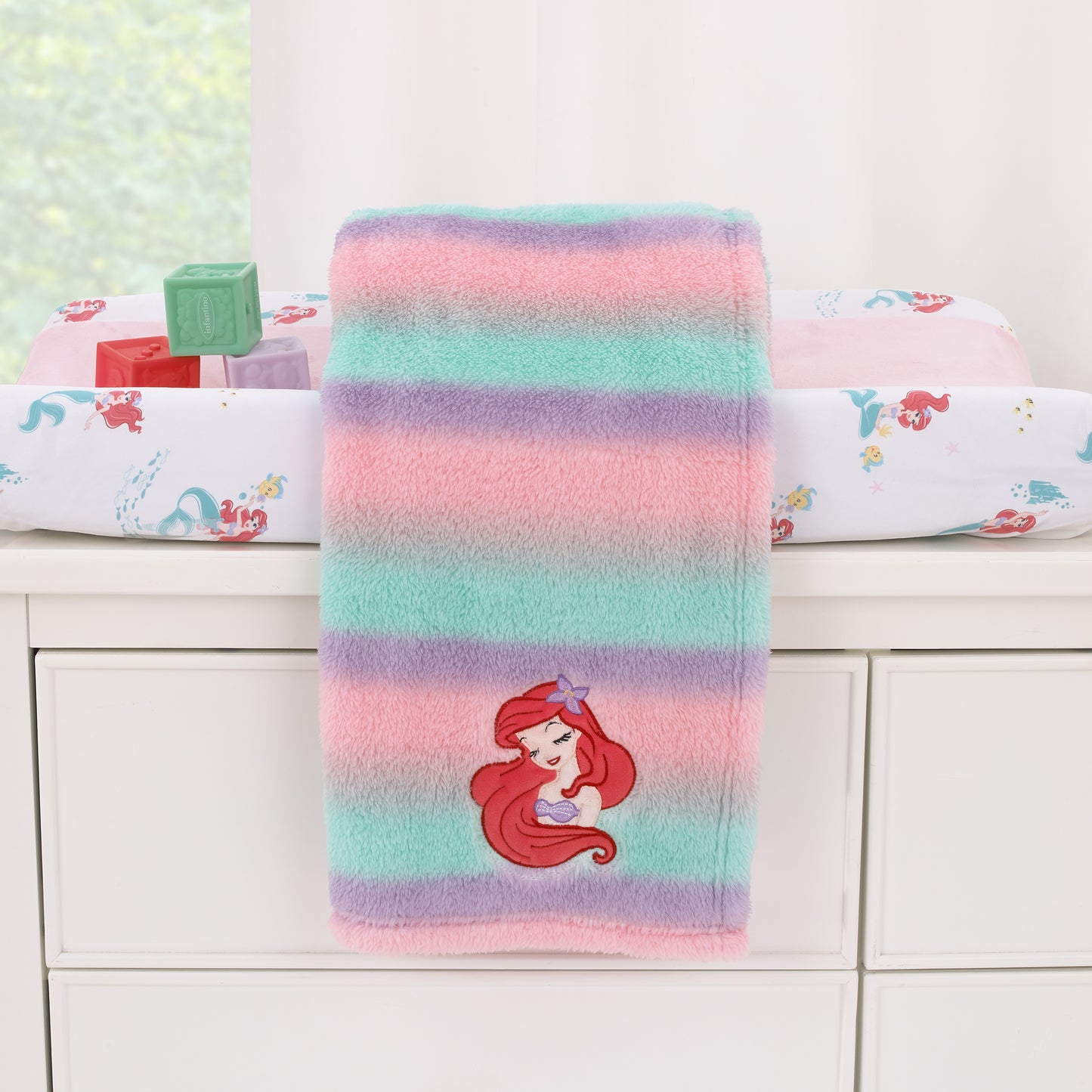 Disney Ariel Watercolor Wishes Pink, Lavender, Aqua, and Orange, One of a Kind Ombre Sherpa Super Soft Baby Blanket