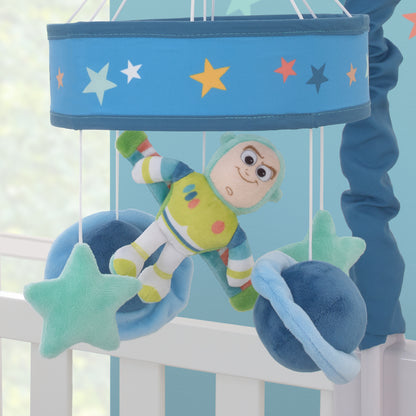 Disney Toy Story Buzz Lightyear Blue and Aqua Blast Off Stars and Planets Plush Musical Mobile