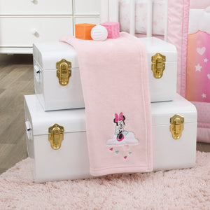 Disney Minnie Mouse Be Happy Pink, Aqua and White Super Soft Baby Blanket with Cloud Applique