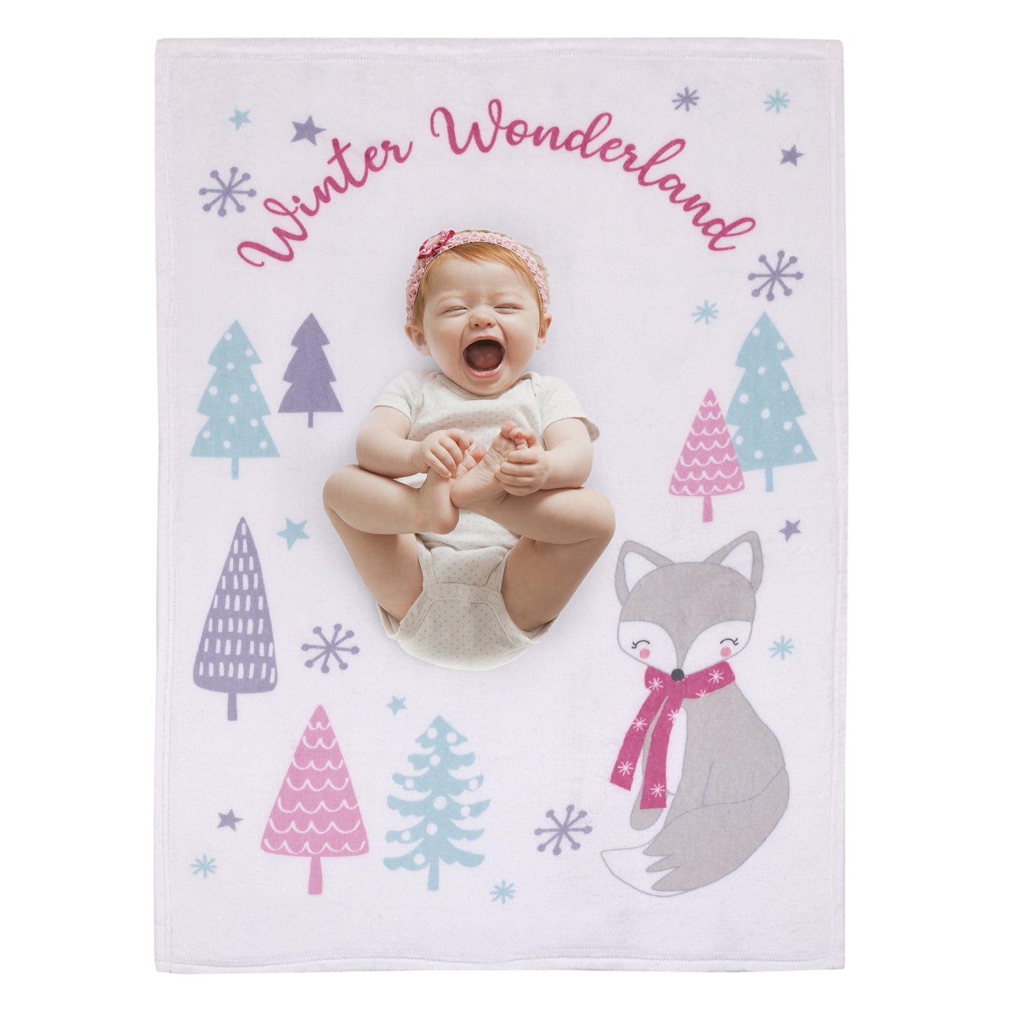 NoJo Fox White, Gray, and Purple "Winter Wonderland" Christmas Photo Op Super Soft Baby Blanket
