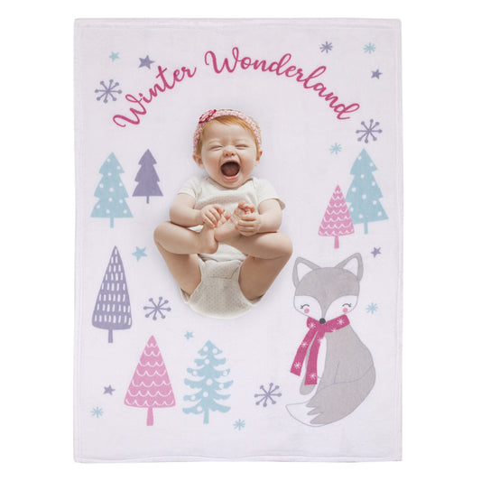 Fox White, Gray, and Purple "Winter Wonderland" Christmas Photo Op Super Soft Baby Blanket