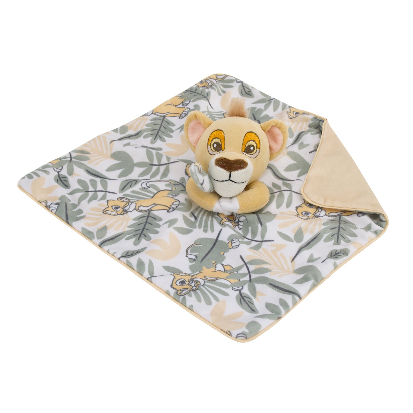 Disney Lion King Simba Yellow, Green, and White Jungle Leaves Lovey Security Blanket