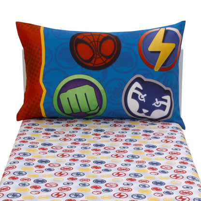 Marvel Spidey and His Amazing Friends Blue, Red, Yellow, and Green, Team Up 2 Piece Toddler Sheet Set