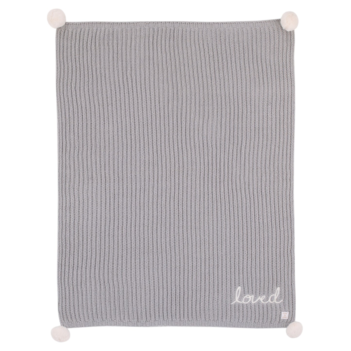 NoJo Loved Gray Chenille Super Soft Pom Pom Baby Blanket with Embroidery