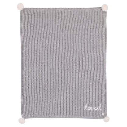 NoJo Loved Gray Chenille Super Soft Pom Pom Baby Blanket with Embroidery