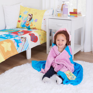Ms. Rachel Happy Patchwork Hooded Toddler Blanket, Blue & Pink