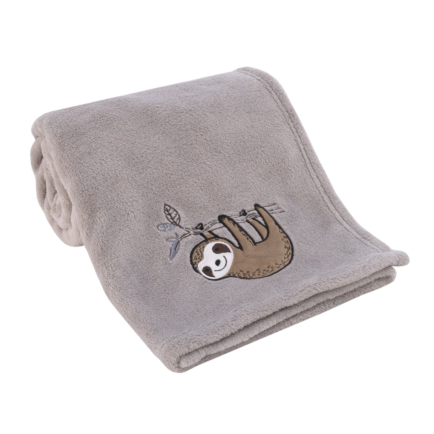 Little Love by NoJo Sloth Let's Hang Out Grey and White Super Soft Plush Baby Blanket with Applique