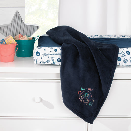 Disney Toy Story Color Crazy Blue, Green and Orange Blast Off Buzz Lightyear Super Soft Appliqued Baby Blanket